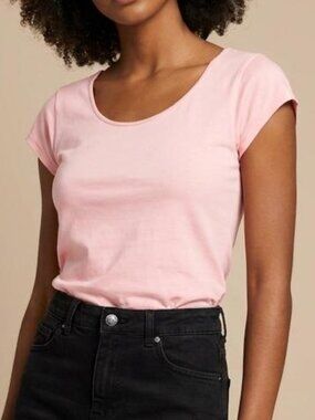 American Apparel Pink Scoop Neck Cap Sleeve Baby Tee - Size S